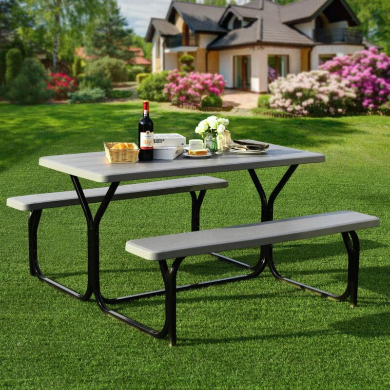 Hivvago HDPE Outdoor Picnic Table Bench Set with Metal Base