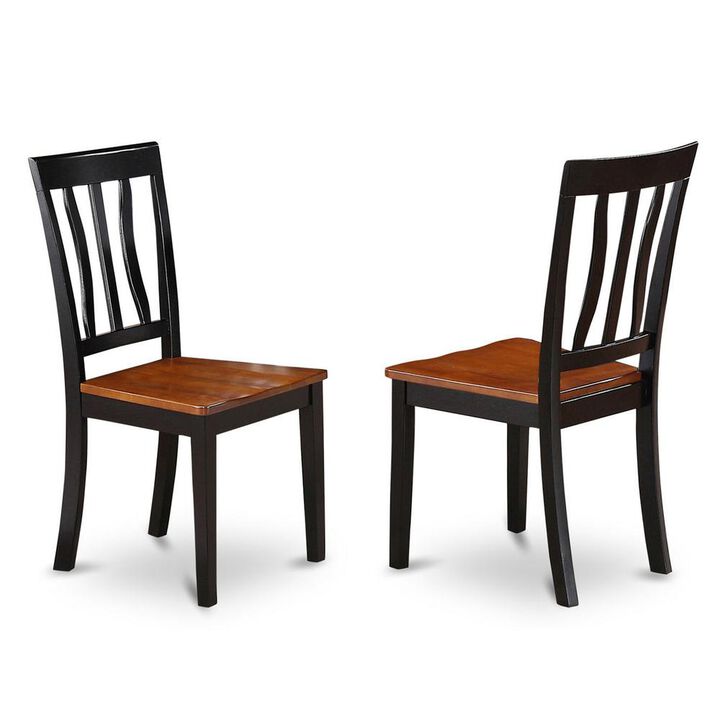 East West Furniture Antique  Dining  Chair  Wood  Seat  with  Black  and  Cherry  Finish,  Set  of  2