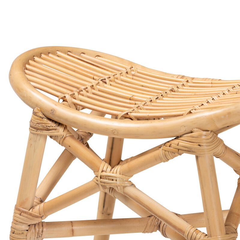 Baxton Studio Elgon Modern Bohemian Natural Brown Rattan Footstool