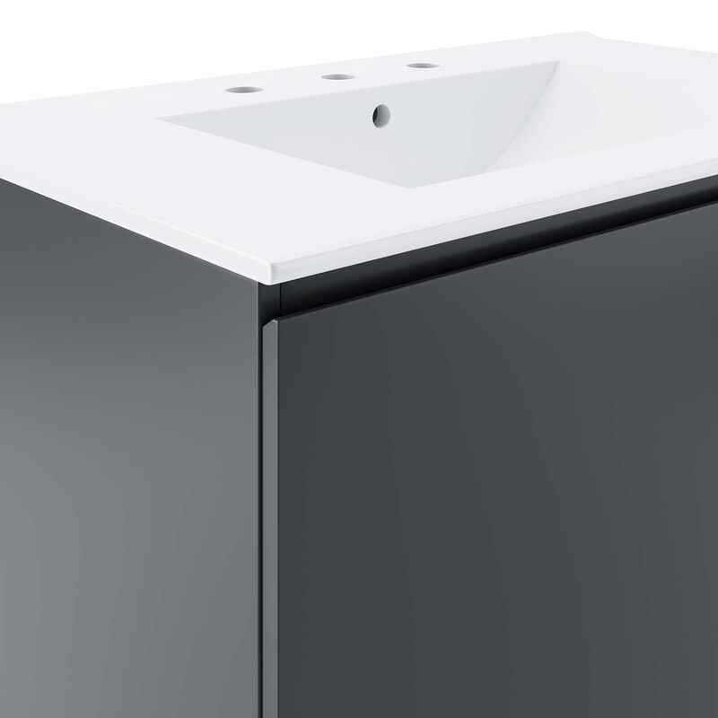 Modway Bryn 30" Modern Wood/Ceramic Wall-Mount Bathroom Vanity in Gray/White image number 6