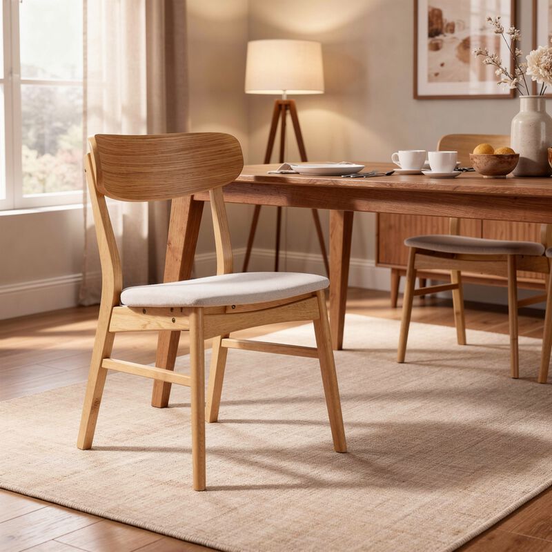 Mexy Dining Side Chair Set of 2, Open Curved, Light Beige, Brown Wood image number 6