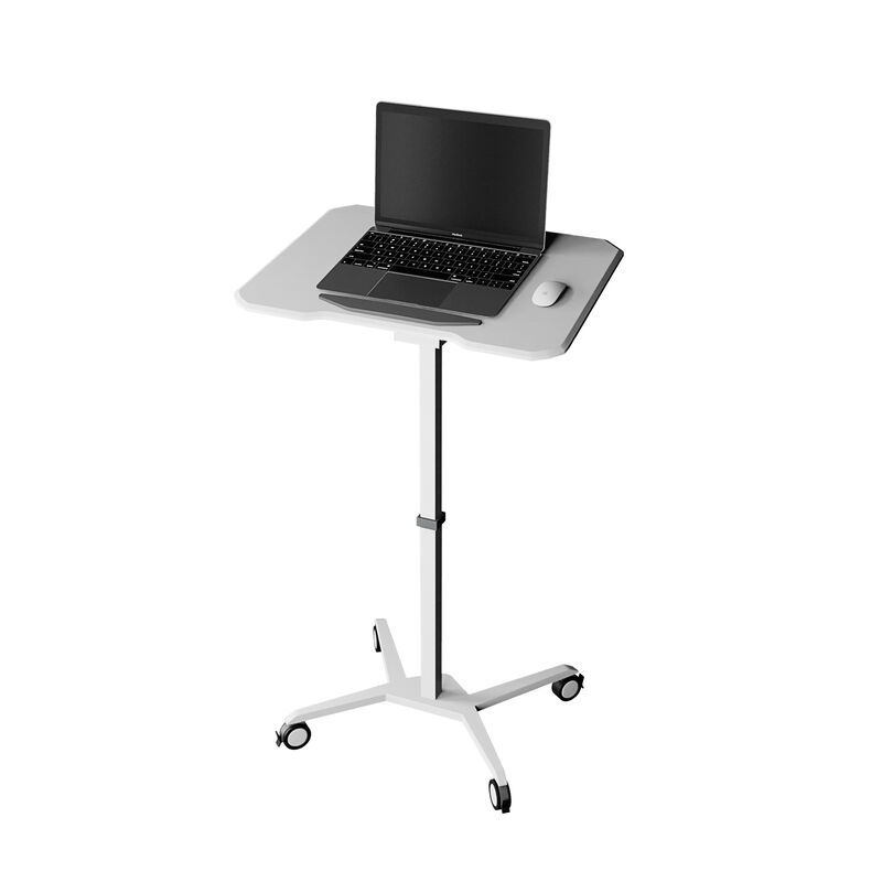 White Sit to Stand Mobile Laptop Computer Stand with Height Adjustable and Tiltable Table Top