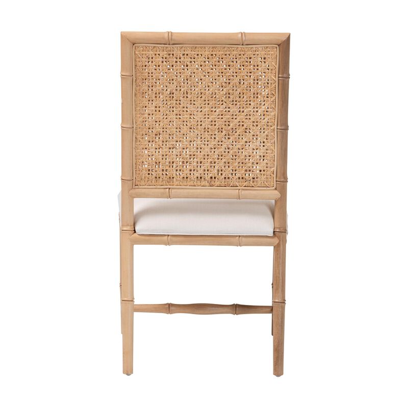 bali & pari Sandy Dining Chair - Crafted Wood and Natural Rattan Side Chair with Bamboo Motif and Upholstered Seat image number 3