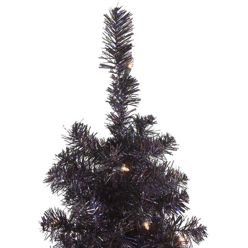 4' Pre-Lit Slim Black Artificial Tinsel Christmas Tree- Clear Lights