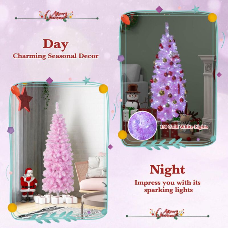 Hivvago 5/6/7 FT Pre-lit Artificial Christmas Tree with Branch Tips LED Lights Metal Stand