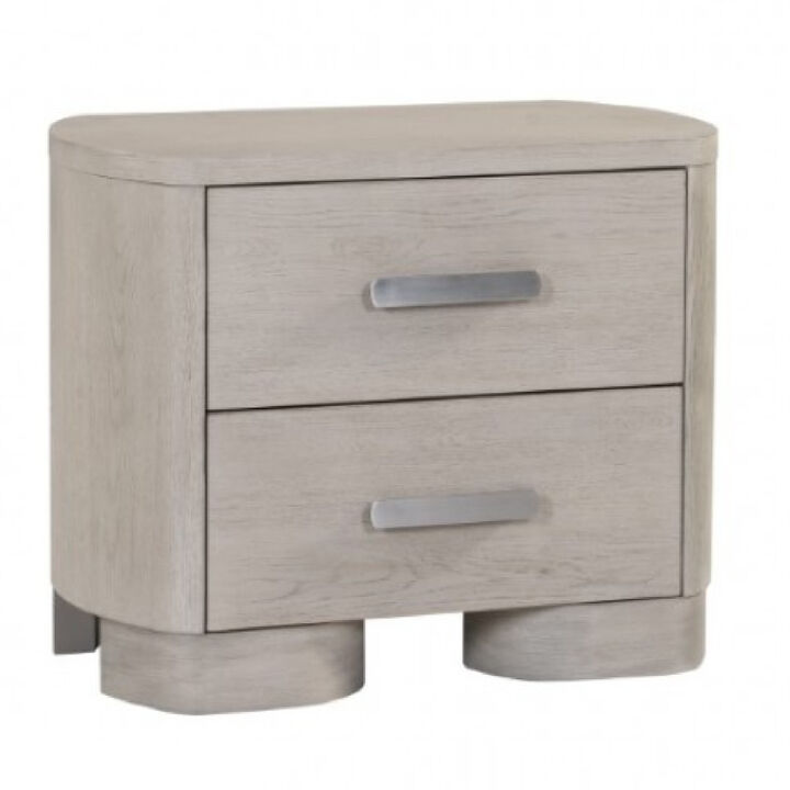 Celly Nightstand with USB Ports and 2 Drawers, Modern White Oak Wood