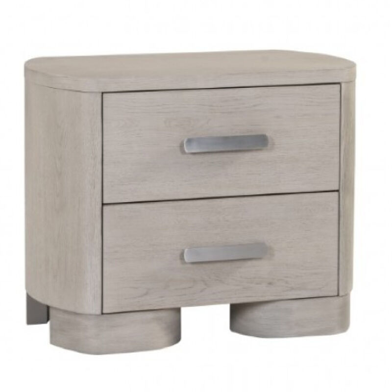Celly Nightstand with USB Ports and 2 Drawers, Modern White Oak Wood