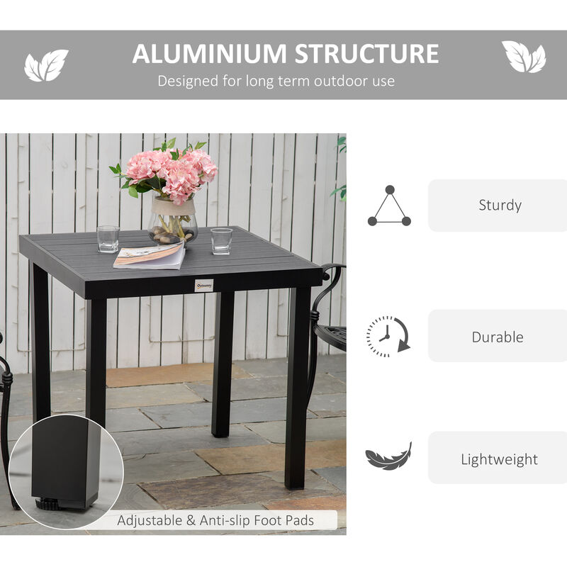 Outsunny Outdoor Dining Table for 4 Person, Square, Aluminum Metal Legs for Garden, Lawn, Patio, Woodgrain Black
