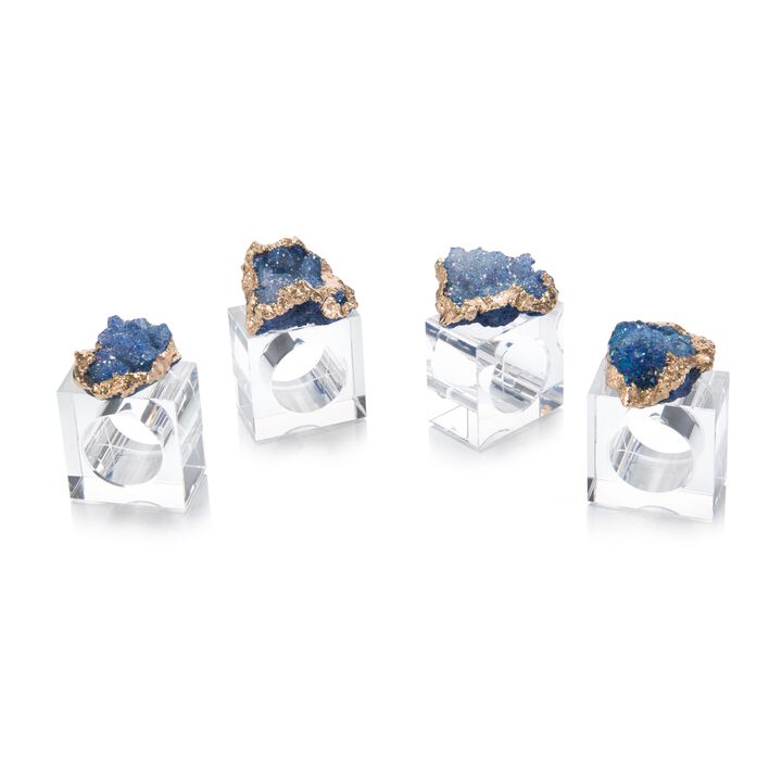 Set Of Four Blue And Gold Geode Napkin Rings