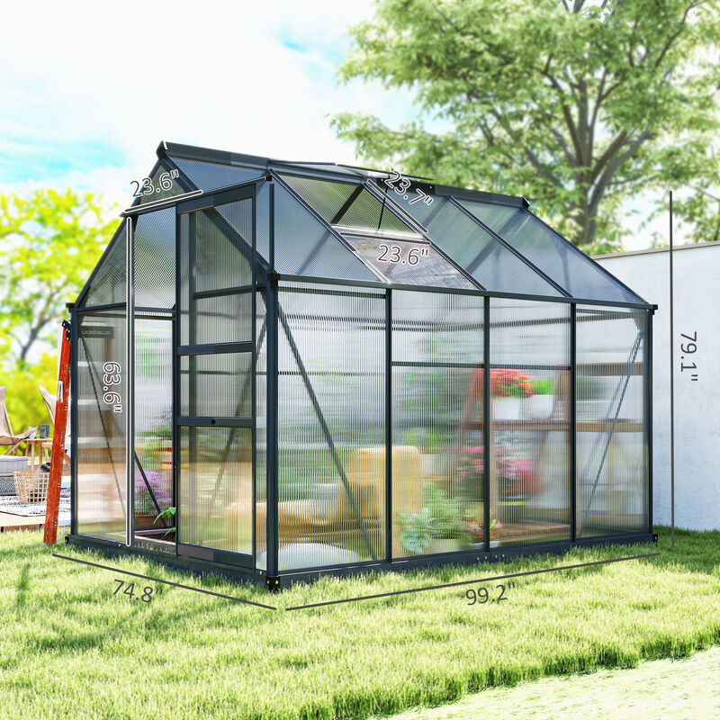 Hivvago 6.2' x 8.3' Walk-in Polycarbonate Greenhouse Kit image number 2