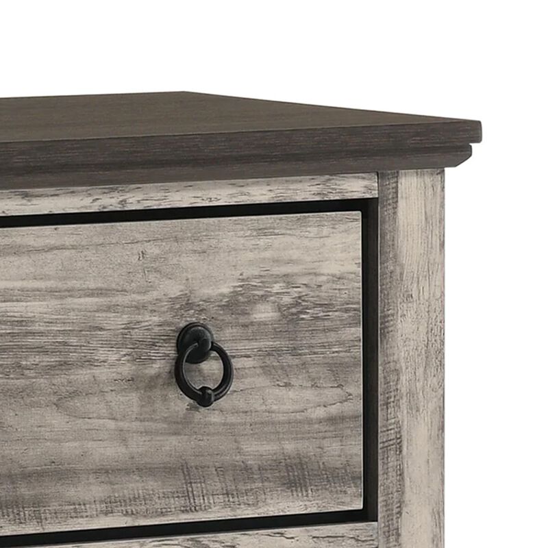 Elaya Tall Dresser Chest with 4 Drawers, Black Metal, Weathered Gray