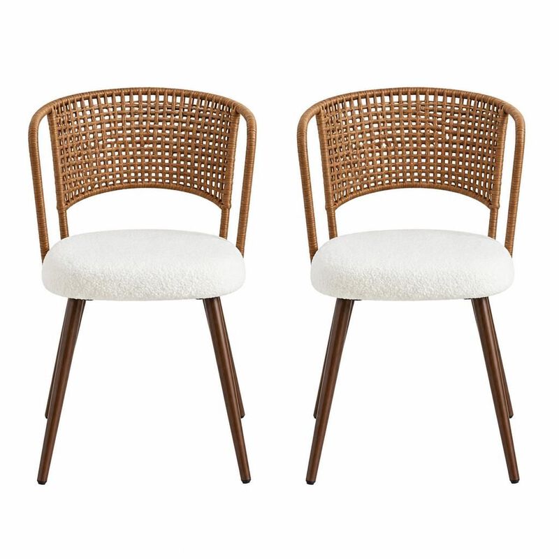 GOODSILO Set of Two Woven Rattan Wing Back Dining Chairs with Soft Foam Cushion and Metal Legs for Kitchen Dining Room Home Use image number 0