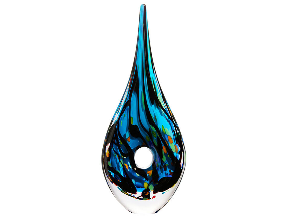 Hand Blown Abstract Hollow Blue Tear Drop Sommerso Art Glass Sculpture
