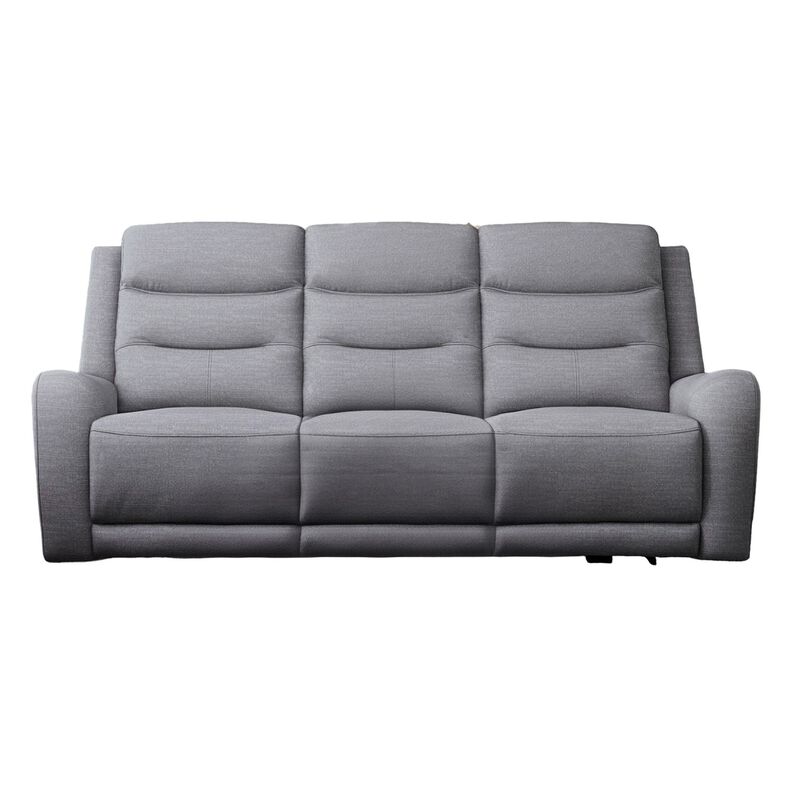 Clair Manual Recliner Sofa, Scroll Arms, 87 Inch, Solid Wood, Gray Fabric