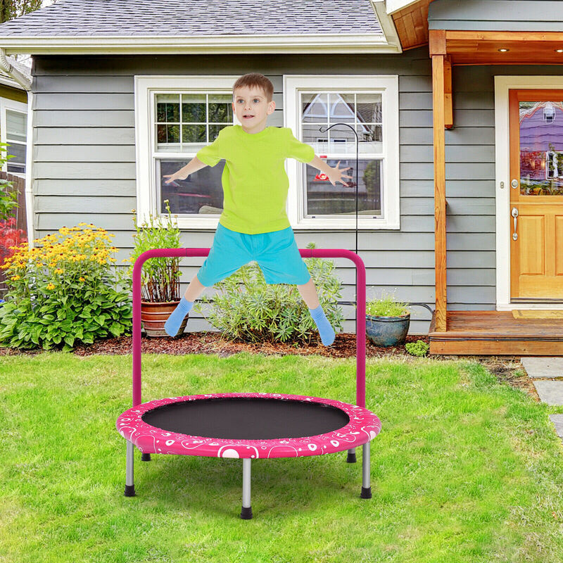 Kids Rebounder Trampoline with Covered Safety Handrail for Exercise and Play image number 4