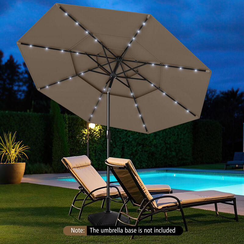 Solar Patio Umbrella with 32 LED Lights 3-Tier Vented Top