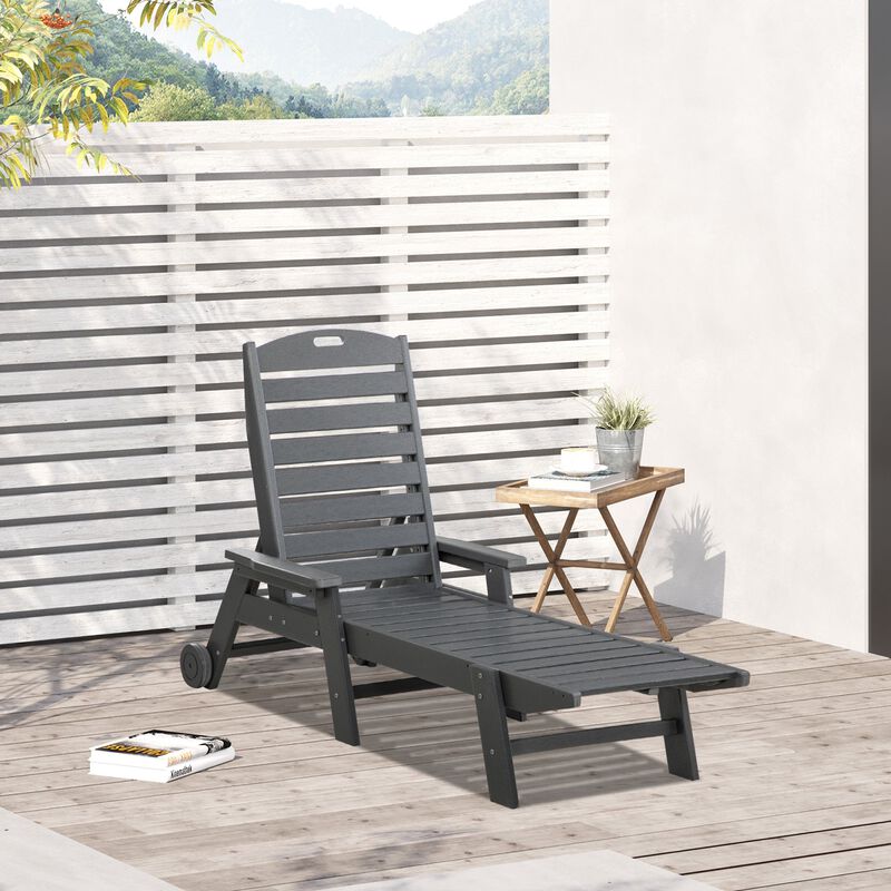 Light Gray Patio Recliner: Adjustable Chaise Lounge Chair with Wheels