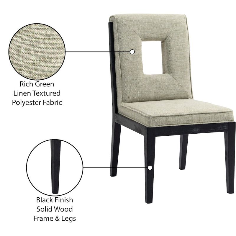 Meridian Furniture Gwendolyn Green Linen Textured Fabric Dining Side Chair, Set of 2