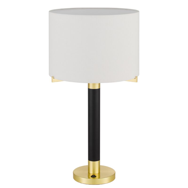 Table Lamp, Off White Drum Shade, 28 Inch Black Body with Brass Accent image number 4