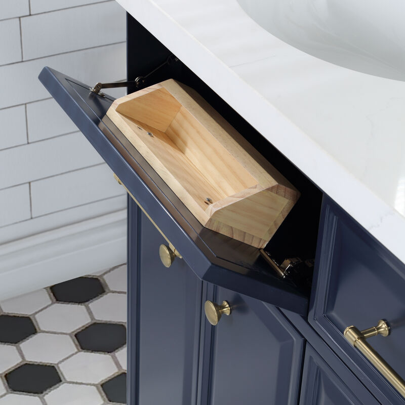 Palace 60 In. Double Sink Carrara Quartz Countertop Bath Vanity in Monarch Blue with Satin Gold Hardware