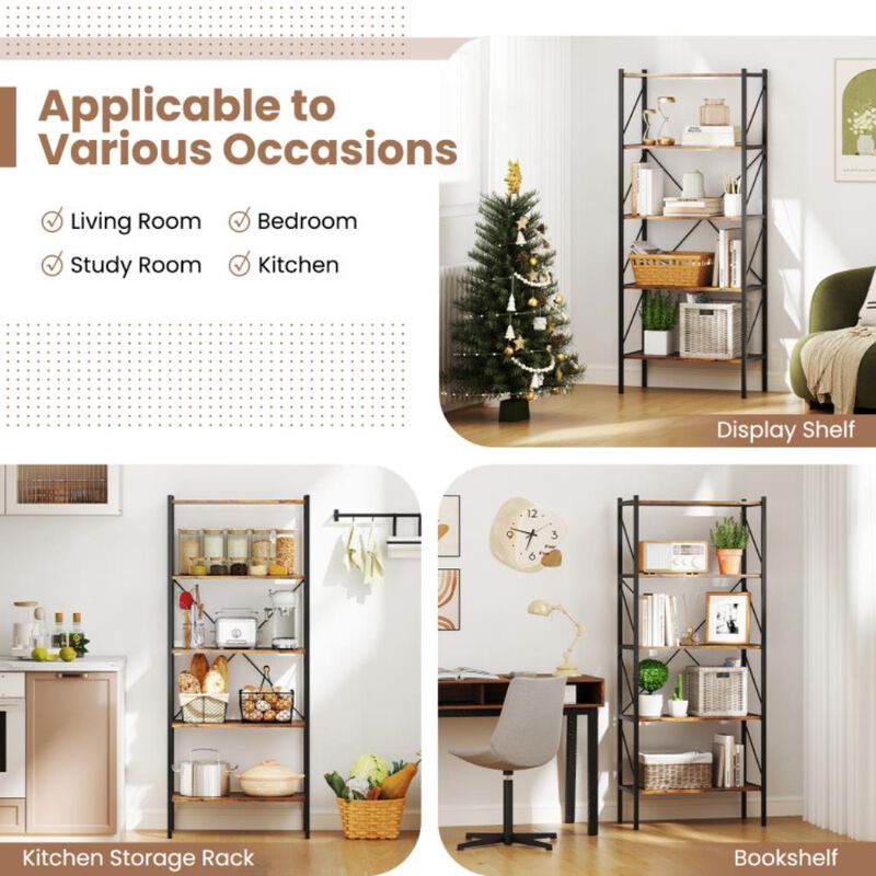 Hivvago 5-Tier Bookshelf with Open Shelves and Heavy Duty Metal Frame