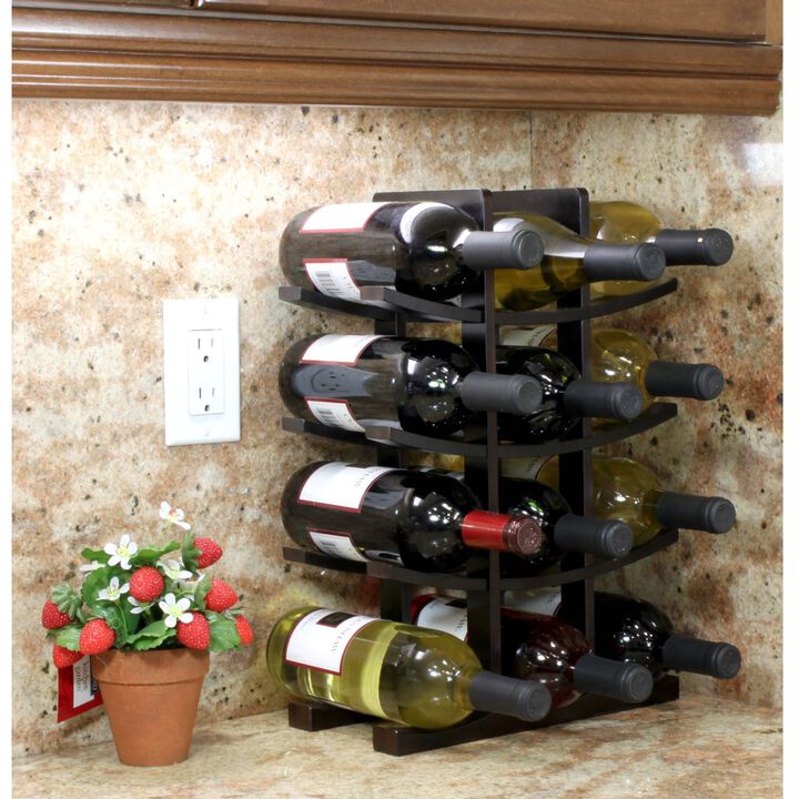 12 Bottle Wine Rack in Dark Espresso Finish Bamboo