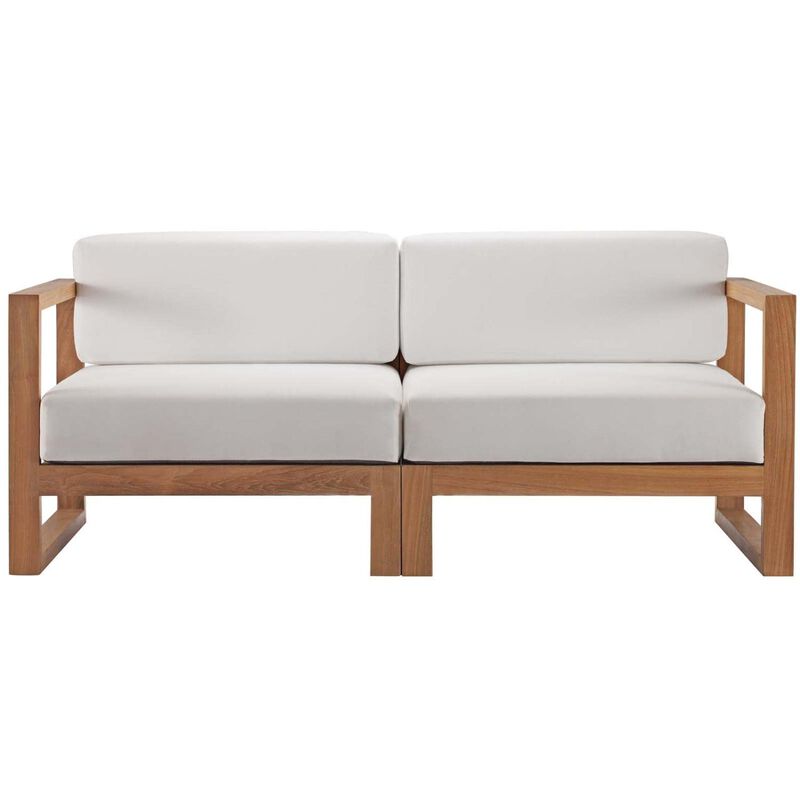 Modway EEI-4256-NAT-WHI-SET Upland Patio Teak Wood Sectional Sofa, 2-Piece Set (Loveseat), Natural White image number 1