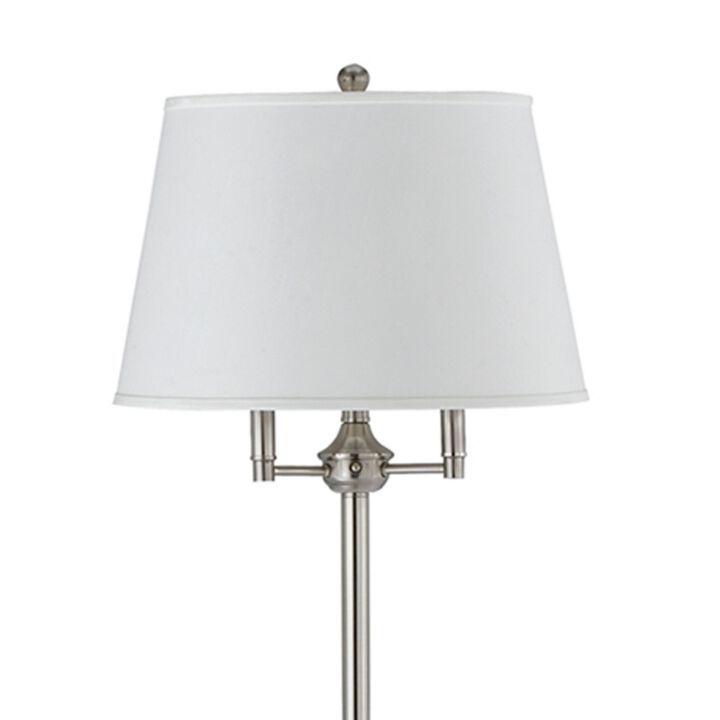 Metal Floor Lamp with Tapered Drum Shade and Stalk Support, Silver - Benzara