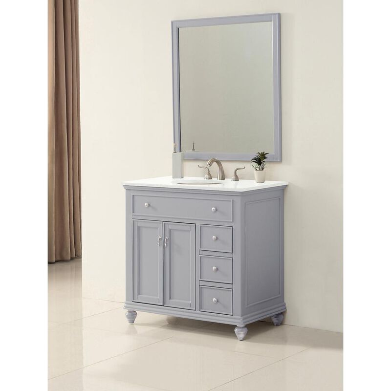 Elegant Kitchen and Bath 36 inch Single Bathroom vanity in Light Grey with ivory white engineered marble