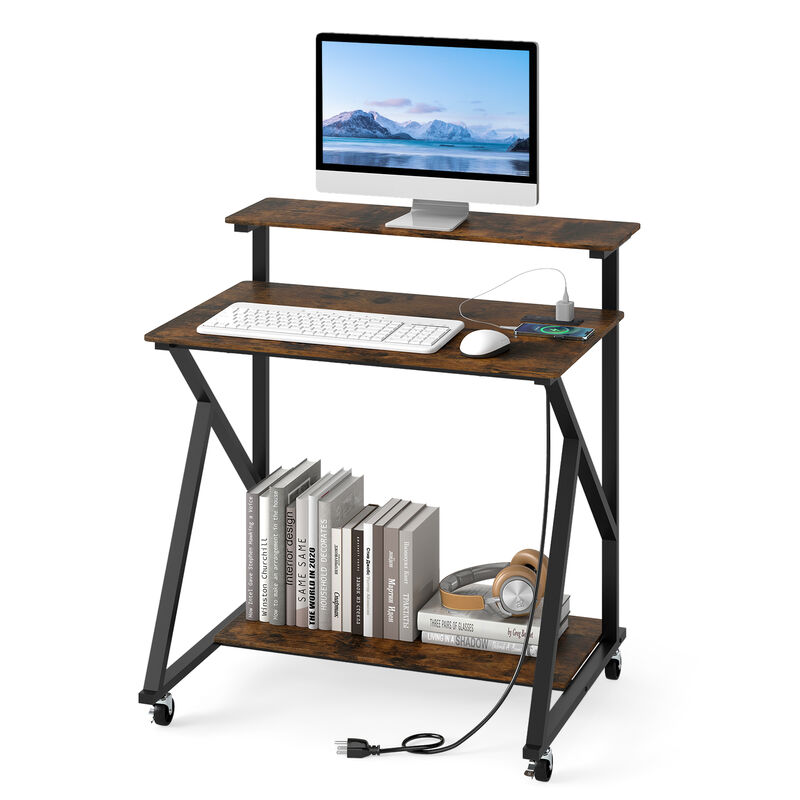 Compact Rolling Computer Desk with Power Outlets for Small Spaces image number 3
