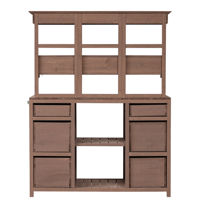 Potting Bench with Multiple Drawers & Shelves, Adjustable Shelf & Anti-Falling Device