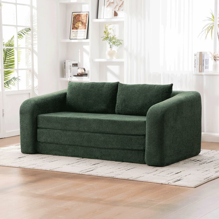 GOODSILO 2-in-1 Pull Out Foldable Loveseat Sofa Bed with Armrest & Backrest Pillows