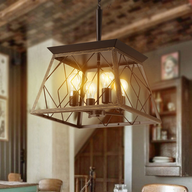 ELEMENT ACE Industrial 4-Light Pendant Chandelier with Metal Cage Design Adjustable Hanging Ceiling Light Fixture for Dining Room Kitchen Living Room image number 4