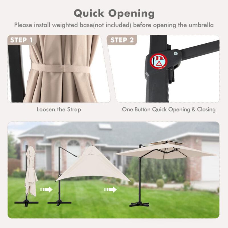 Hivvago 9.5 Feet Cantilever Patio Umbrella with 360&deg; Rotation and Double Top