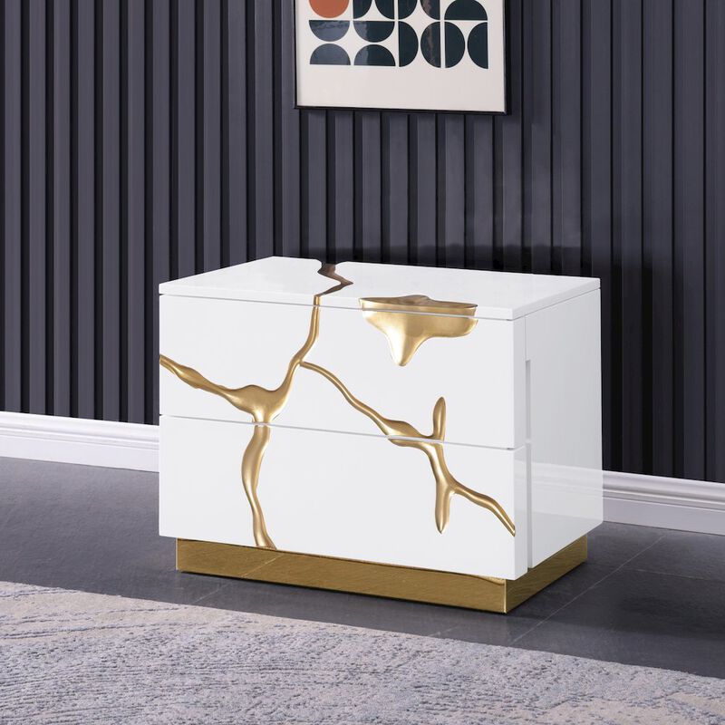 Best Master Furniture Trevello High-Gloss Lacquered Right Nightstand, Gold Accents (Black) image number 8