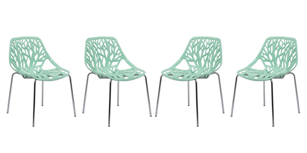 LeisureMod Asbury Dining Stackable Chair in Polypropylene Seat and Chrome Legs Set of 4