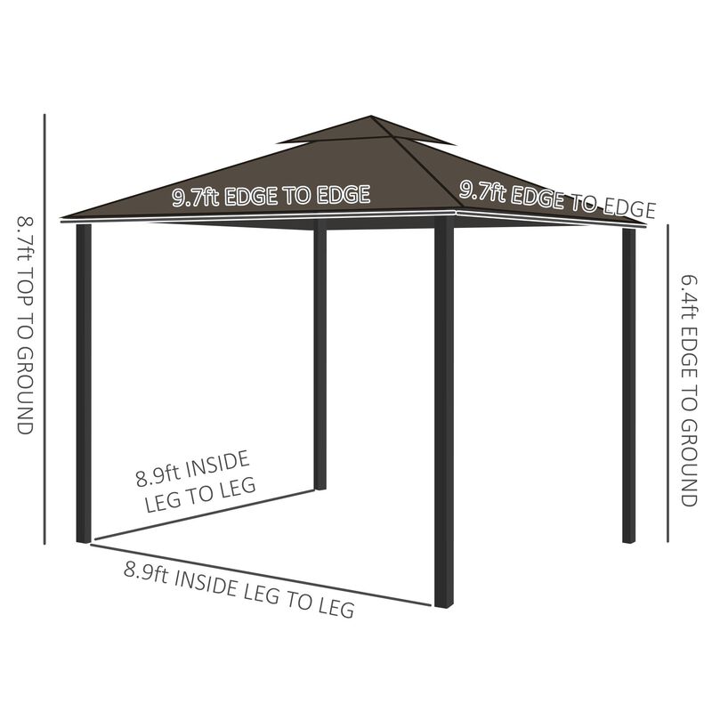 10' x 10' Patio Gazebo Outdoor Canopy Shelter with Double Tier Roof, Netting and Curtains for Garden, Lawn, Backyard and Deck, Coffee