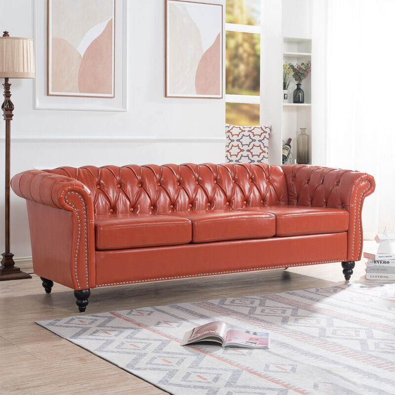 Rolled Arm Chesterfield 3 Seater Sofa.