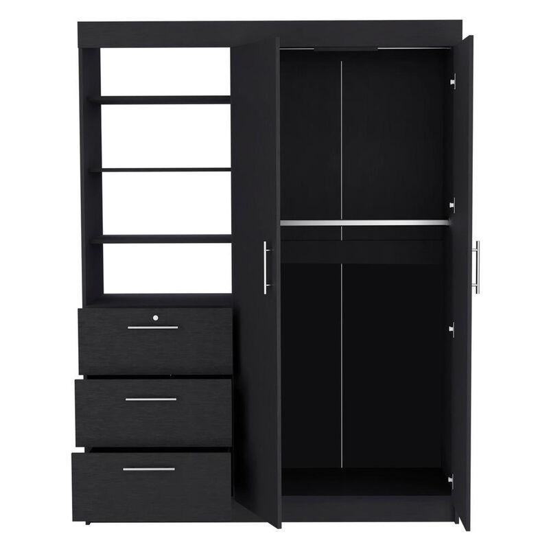 DEPOT E-SHOP Laurel 3-Tier Shelf and Drawers Armoire with Metal Handles, Black