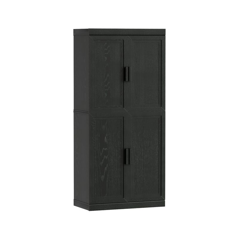 67&rsquo;&rsquo; Black Wood Grain 6-Story Decorative Storage Cabinet with Wicker Door image number 6