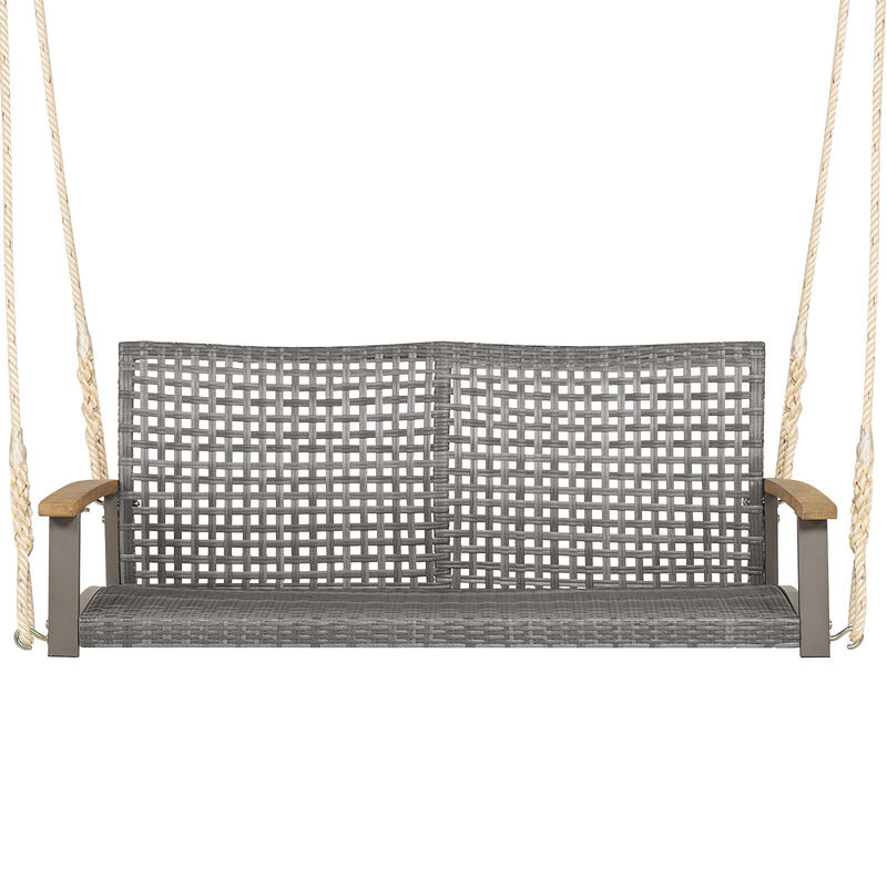 Patio Hanging Swing Chair for Two with Comfortable Wicker Weave