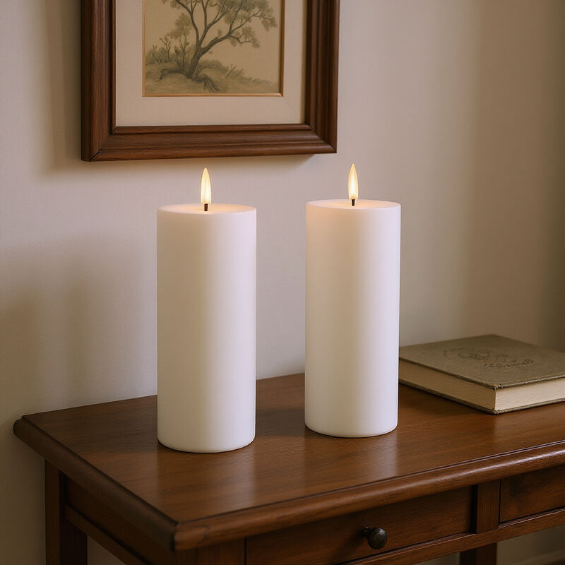 HomeRoots Set of Two Unscented Candle Flameless Pillar Candles image number 1
