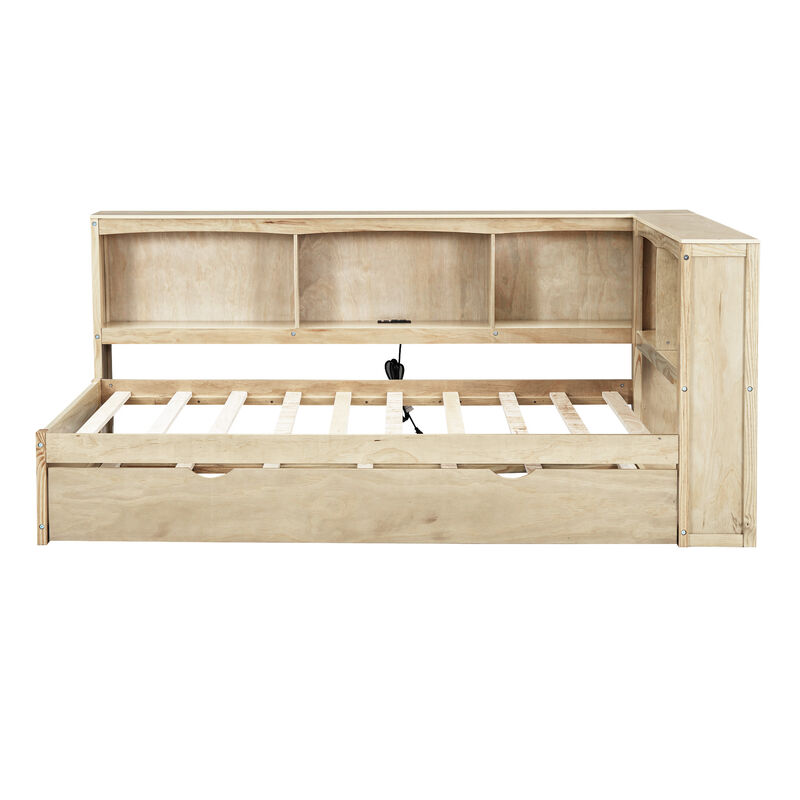 Whisen Morden Design Twin Size Daybed with Trundle, Storage Cabinets and USB Ports image number 0