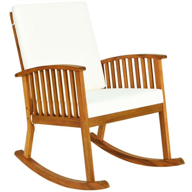 Hivvago Outdoor Acacia Wood Rocking Chair with Detachable Washable Cushions