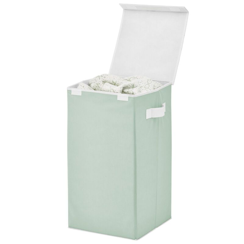 mDesign Large Upright Laundry Hamper, Hinge Lid and Handles - Mint Green/White image number 2