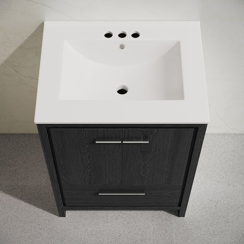 24" Freestanding Bathroom Vanity in Black Oak with 3-Hole Centerset Sink Top image number 2