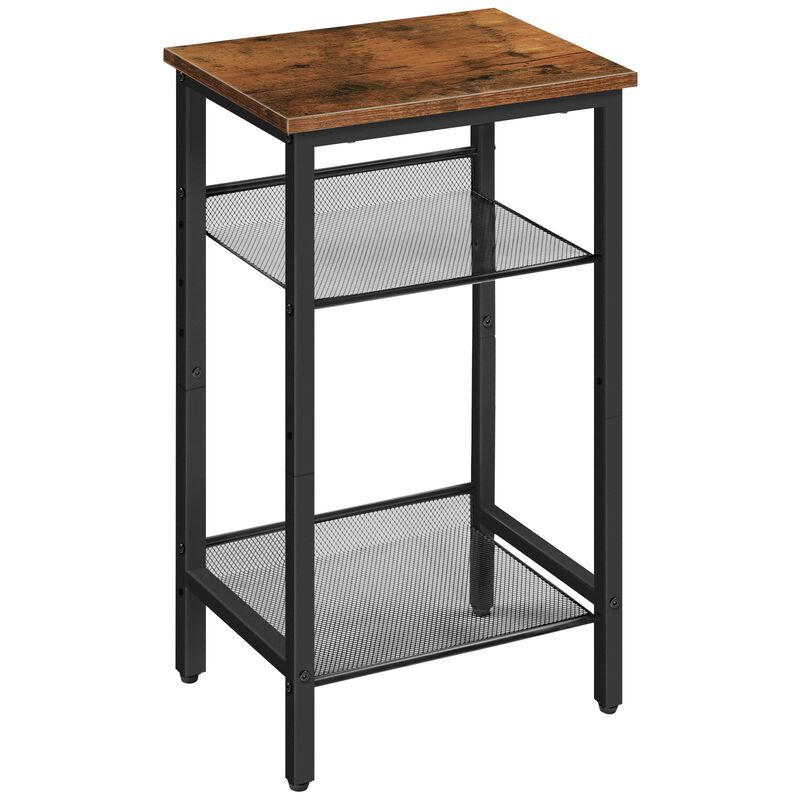 HOOBRO Side Table, 3-Tier Tall End Telephone Table with Adjustable Mesh Shelves, for Living Room Bedroom Hallway or Office, Tall