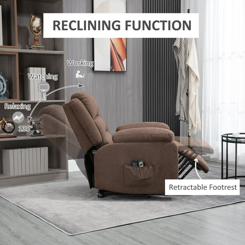 Electric Power Lift Chair with Massage, Oversized Living Room Recliner with Remote Control, and Side Pockets, Brown