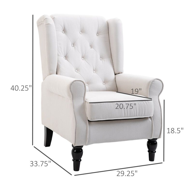 Cream White Elegant Pair: Set of 2 Tufted Wingback Accent Chairs