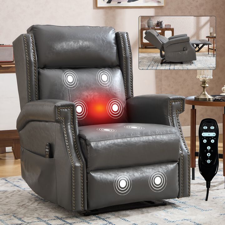 Manual Recliner Chair in Faux Leather for Living Room with Heavy Duty Motion Mechanism, 8 vibrating nodes and 3 massage modes